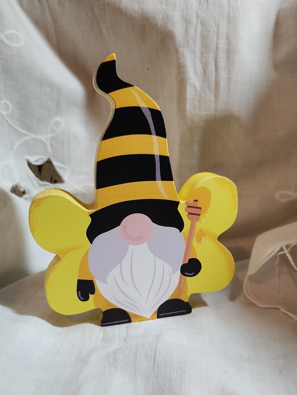 Yellow Bee Gnome Wood Dhelf Sitter - Charming Home Accent